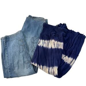 Womens Bottoms Size XL Bundle Hippie 70s Tie Dye Maxi Blue Bell Bottoms Boho